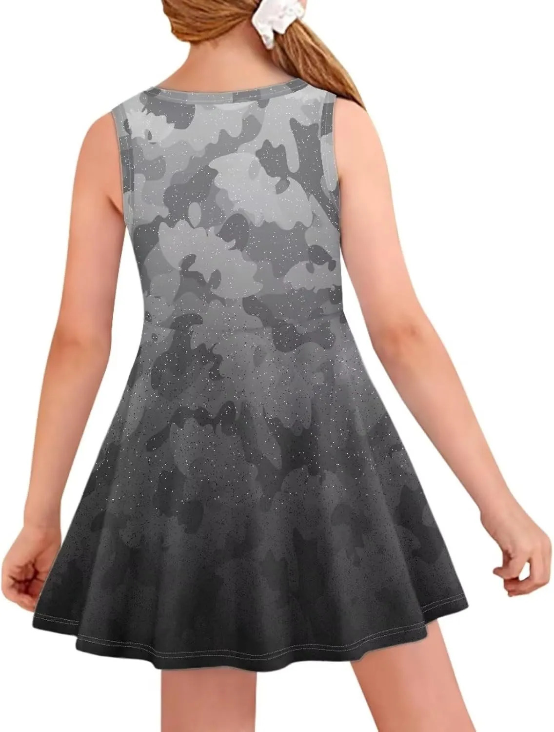 Uasibuni Stylish Girl's Crew Neck Knit Sleeveless Ruffle Summer Casual Sundress A-line Swing Dress for 3-16 Years Kids Skirt