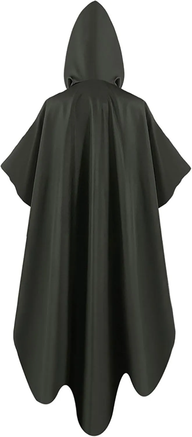 Unisex Halloween Cloaks for Adult Court Style Cape Punk Style Loose Hooded Button Down Woolen Loose Cape Top Medieval