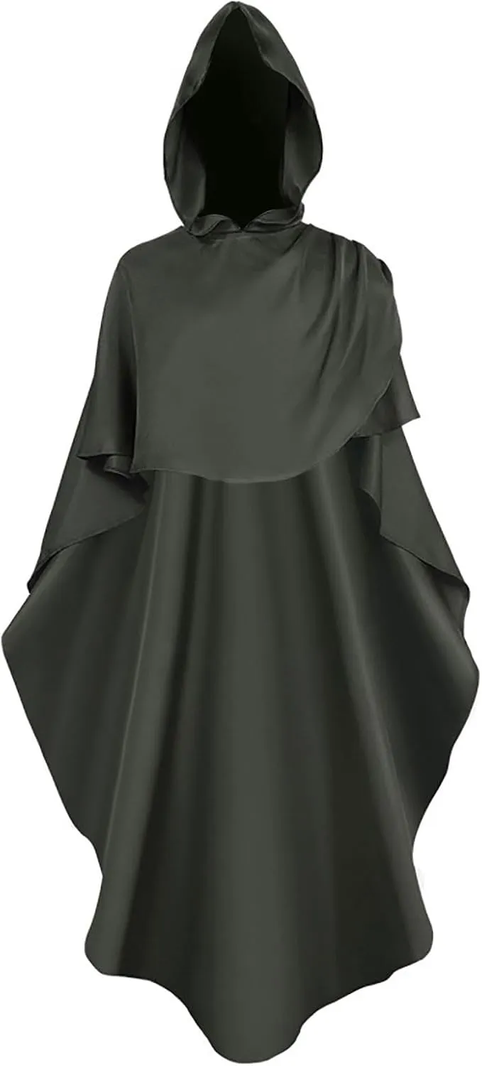 Unisex Halloween Cloaks for Adult Court Style Cape Punk Style Loose Hooded Button Down Woolen Loose Cape Top Medieval