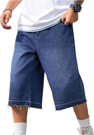 Verdusa Men's Baggy Jean Raw Trim Casual Loose Denim Shorts Bermuda Jean Loose Short