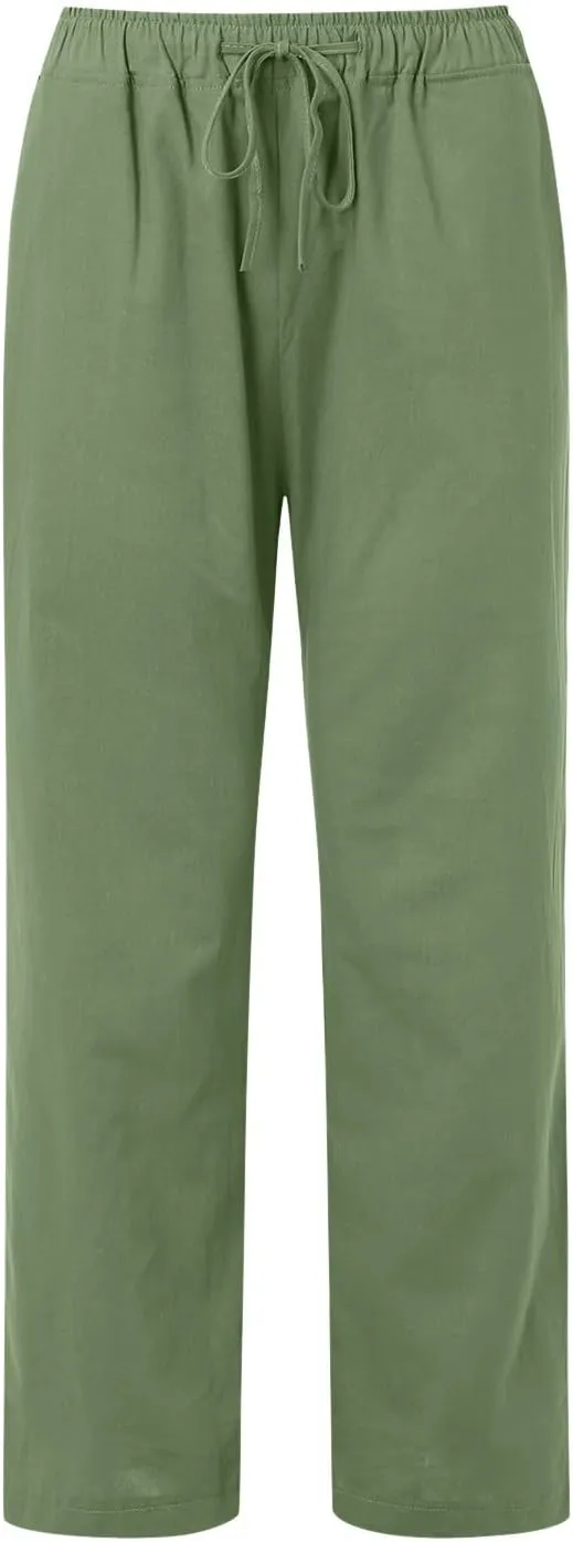 Women Linen Summer Casual Loose Pants Low Waist Long Lounge Loose Fit Trouser Office