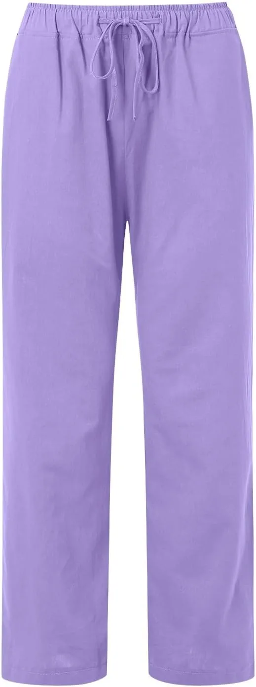 Women Linen Summer Casual Loose Pants Low Waist Long Lounge Loose Fit Trouser Office