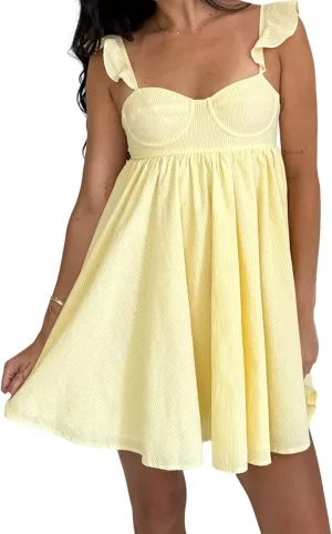 Women Ruffle Mini Dress Sleeveless Floral Strap Y2k Babydoll Flowy Short Dress Going Out Boho Vacation Sundress