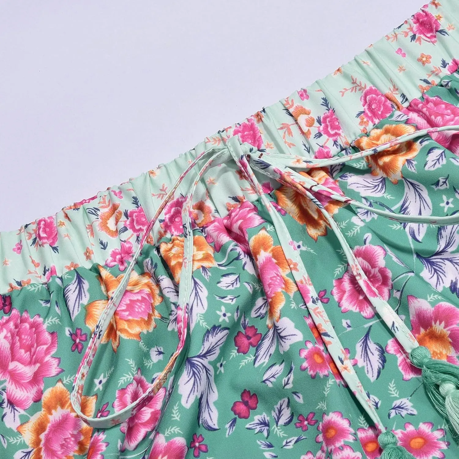 Women Summer Bohemian Printed Loose Casual Holiday Maxi Skirt Pleated Midi Skirt