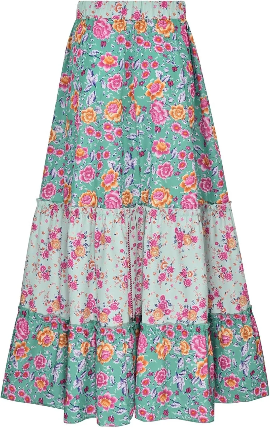 Women Summer Bohemian Printed Loose Casual Holiday Maxi Skirt Pleated Midi Skirt