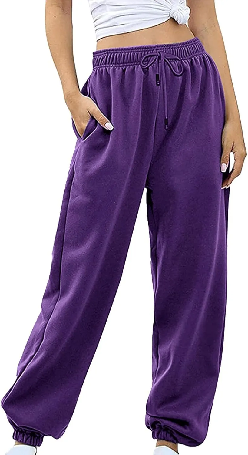 Women's Linen Blend Summer Loose Pants Low Waist Baggy Stretchy Loose Fit Pant Trousers Trendy