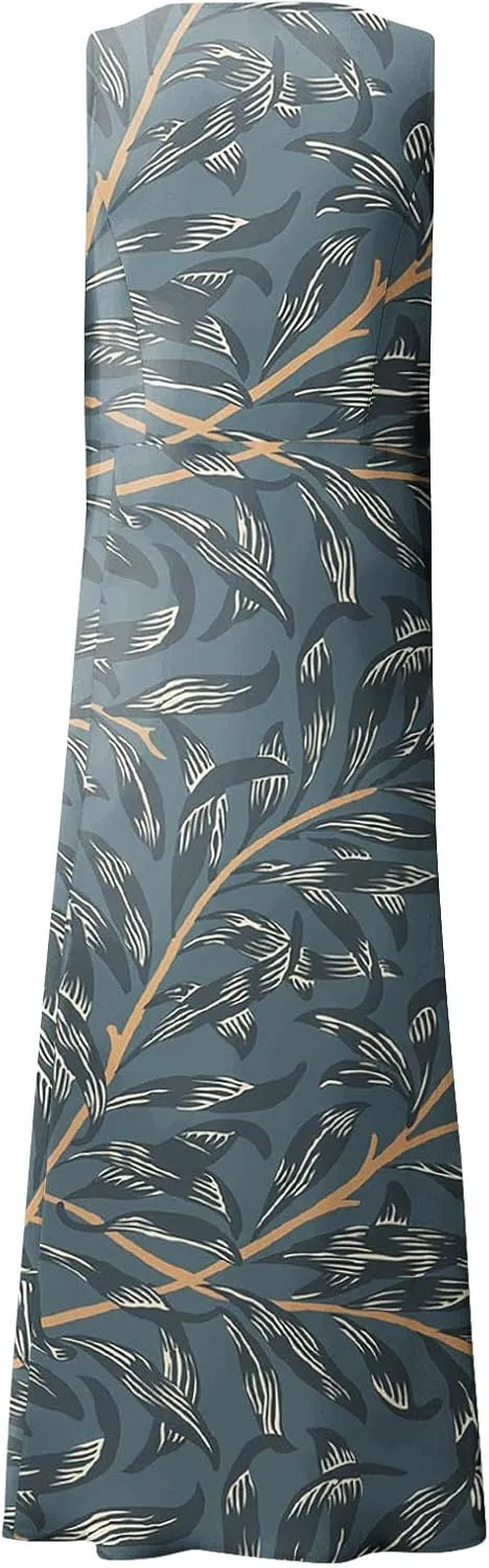 Women's Loose Cotton Linen Solid Plus Size Dress Print Boho Swing Oversized Loose Dress with Pockets
