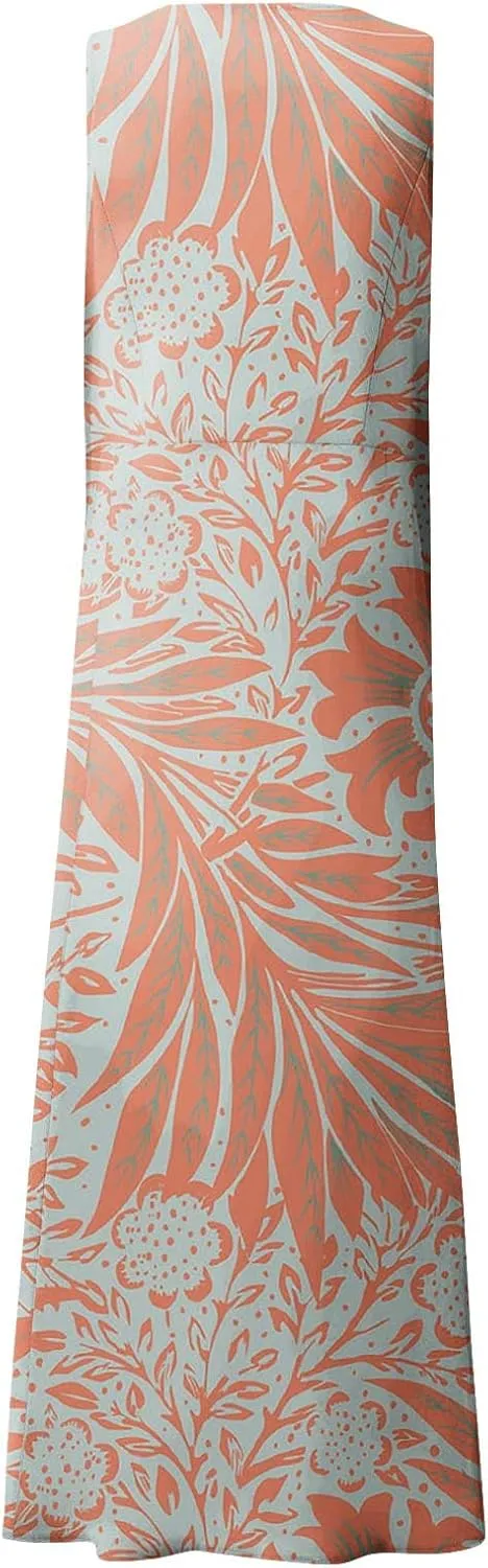Women's Loose Cotton Linen Solid Plus Size Dress Print Boho Swing Oversized Loose Dress with Pockets