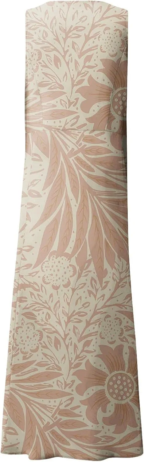 Women's Loose Cotton Linen Solid Plus Size Dress Print Boho Swing Oversized Loose Dress with Pockets