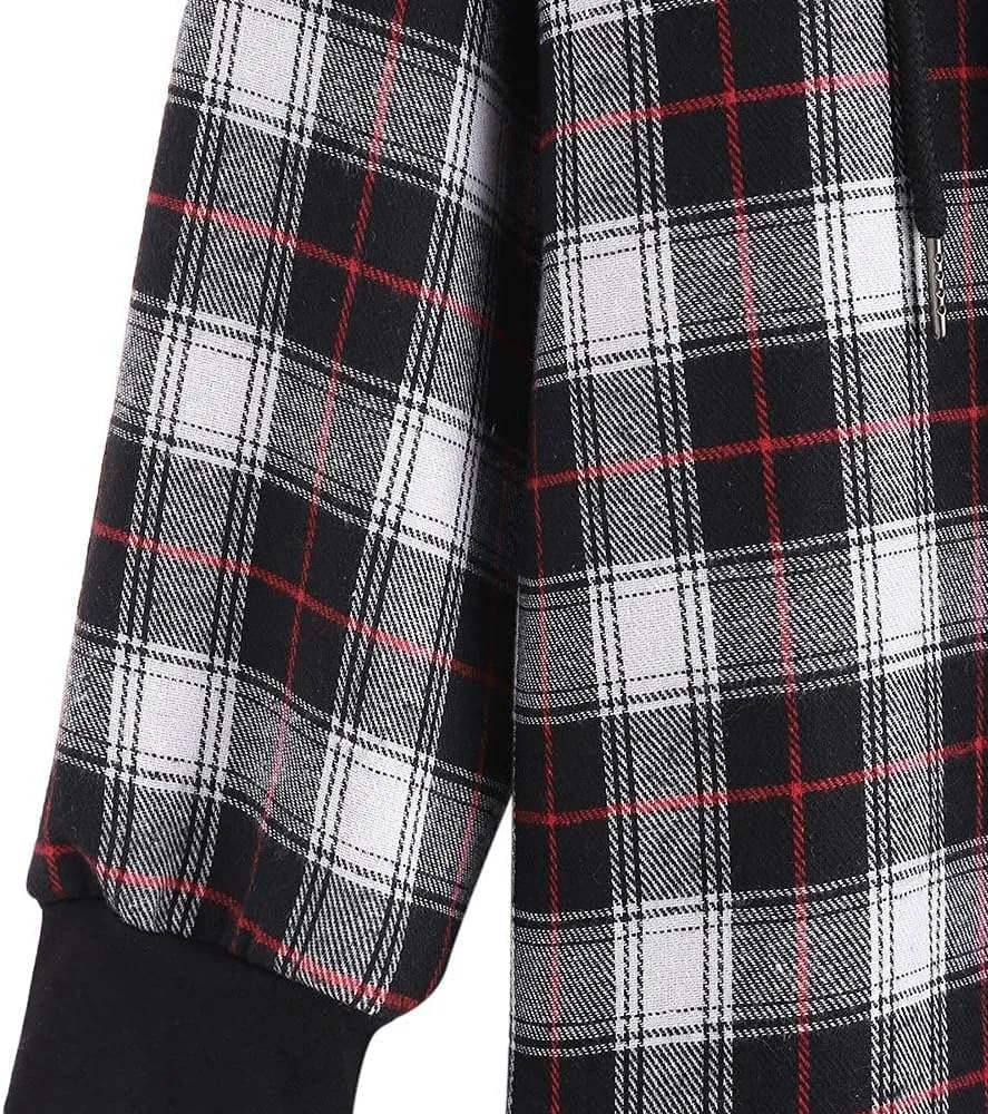 ZAFUL Women's Plaid Fleece Lined Hooded Jacket Button Up Oversized Fuzzy Coat Checkered Flannel Hoodie Jacket